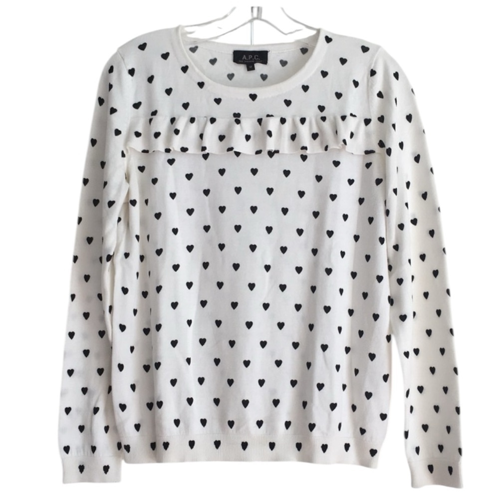 A.P.C. Black & White Heart Ruffle Sweater. Size XS - Picture 2 of 5